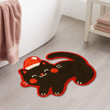 Feblilac Christmas Black Cat Shaped Rug – Cute Santa Cat Tufted Bath Mat for Bathroom & Entryway