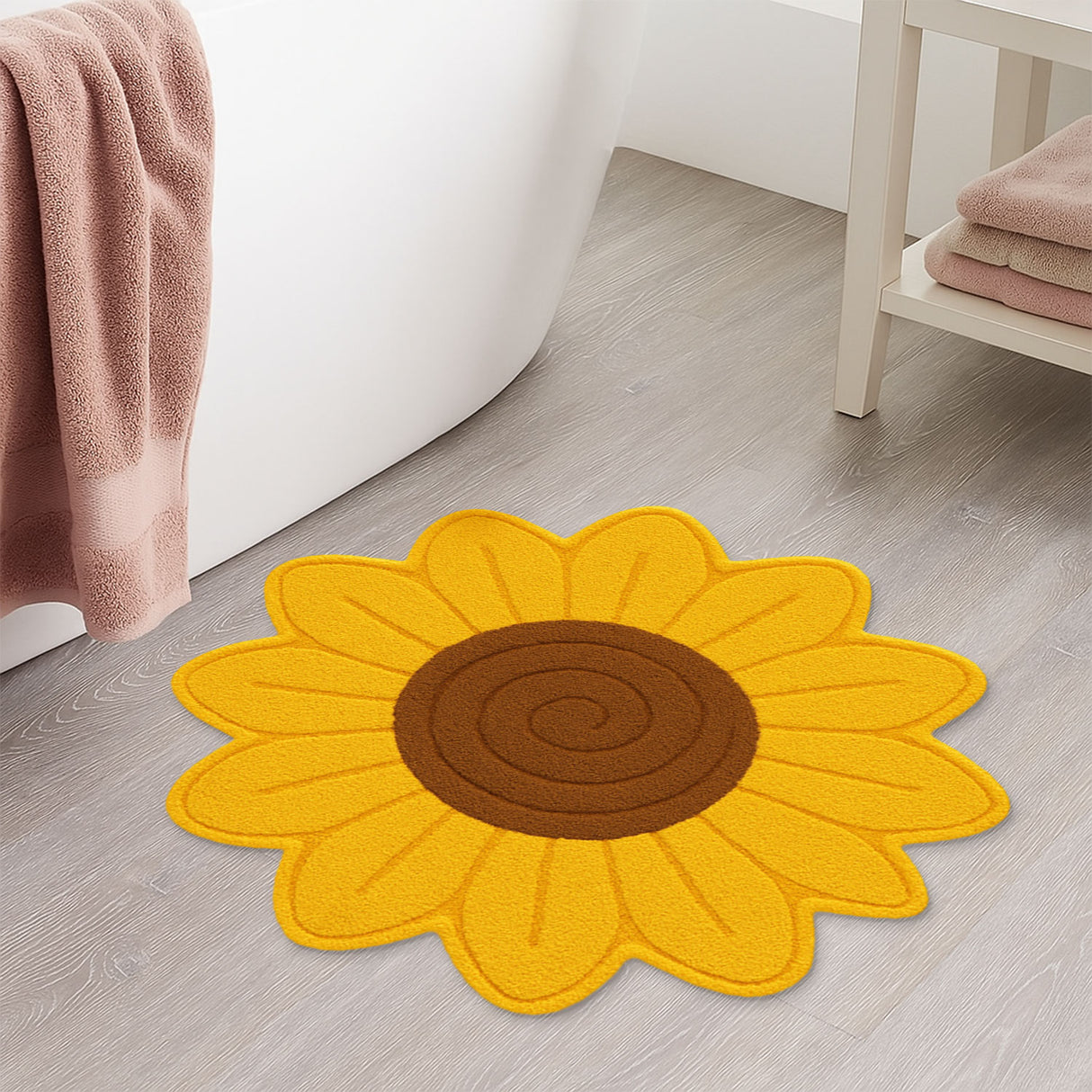 Feblilac Sunflower Shaped Bath Mat – Cute Non-Slip Floral Rug for Bathroom, Bedroom or Kids' Room