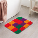 Feblilac Colorful Checkerboard Bath Mat – Soft Plush Tufted Rug for Bathroom, Entryway & Kitchen