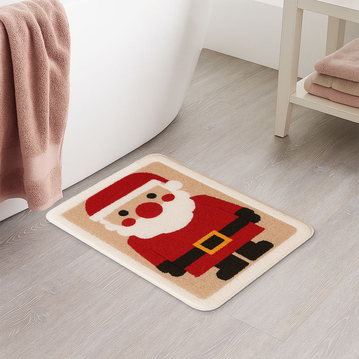 Feblilac Santa Claus Christmas Bath Mat – Holiday Non-Slip Bathroom Rug