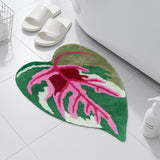 Leaf Shaped Bath Mat – Tropical Pink and Green Rug for Bathroom, Bedroom, Entryway