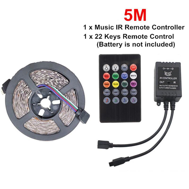 5M 10M 3528 RGB Music Sync Voice Control LED Strip Light + 22Keys IR Remote Control Or 3A EU US Power Adapter