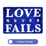 Feblilac Blue Background Love Never Falls Tufted Bath Mat