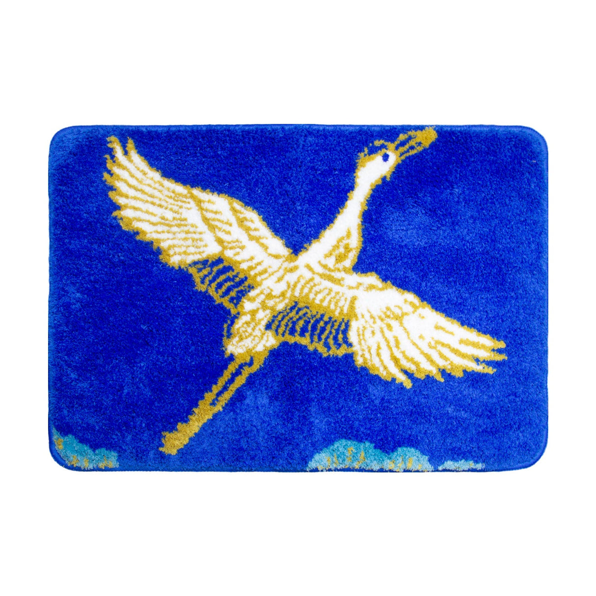 Feblilac Blue Background Crane Tufted Bath Mat