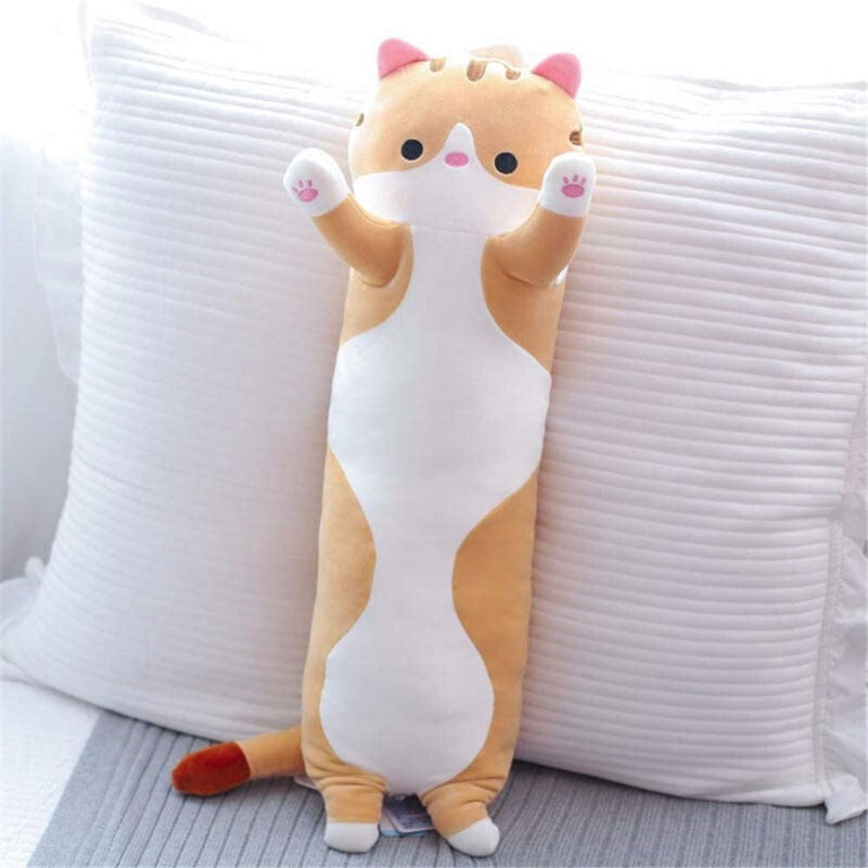 Soft Stuffed Kitten Long Sleeping Pillow For Kids