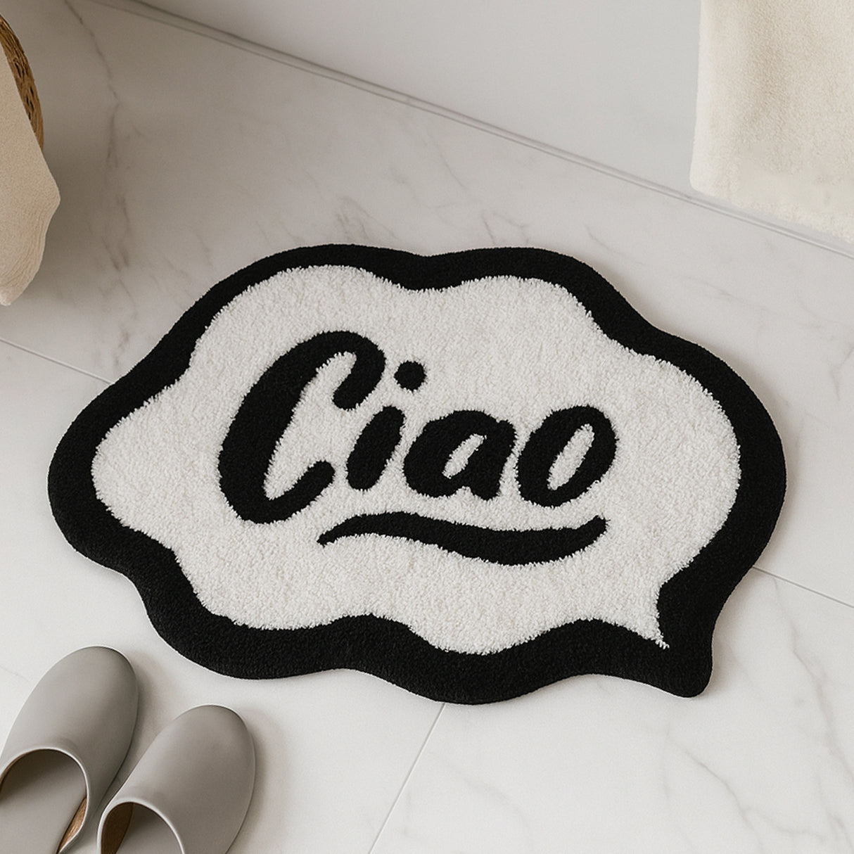 Feblilac Black and White Ciao Tufted Bath Mat