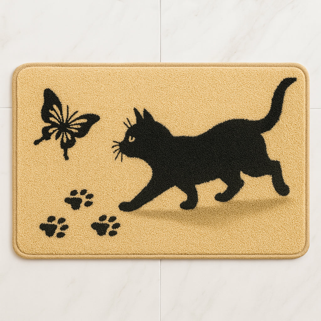Feblilac Black Cat and Butterfly Bathroom Rug – Soft, Non-Slip Mat for Pet Lovers