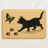 Feblilac Black Cat and Butterfly Bathroom Rug – Soft, Non-Slip Mat for Pet Lovers