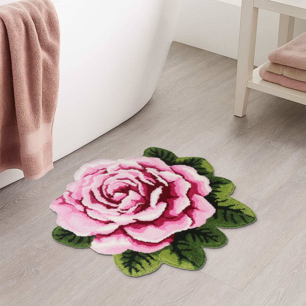 Feblilac Rose Shaped Bath Mat – Tufted Plush Flower Rug for Bathroom or Bedroom
