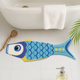 Feblilac Blue Fish Shaped Bath Mat – Fun Non-Slip Rug for Kids & Ocean Lovers
