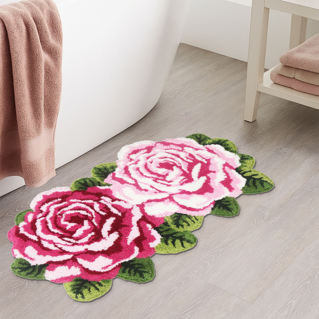 Feblilac Rose Shaped Bath Mat, Tufted Plush Flower Rug for Bathroom or Bedroom