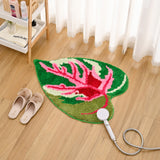 Leaf Shaped Bath Mat – Tropical Pink and Green Rug for Bathroom, Bedroom, Entryway