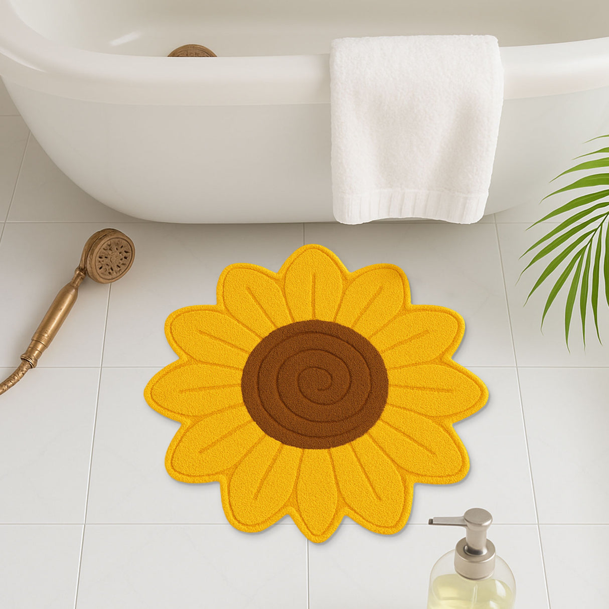 Feblilac Sunflower Shaped Bath Mat – Cute Non-Slip Floral Rug for Bathroom, Bedroom or Kids' Room