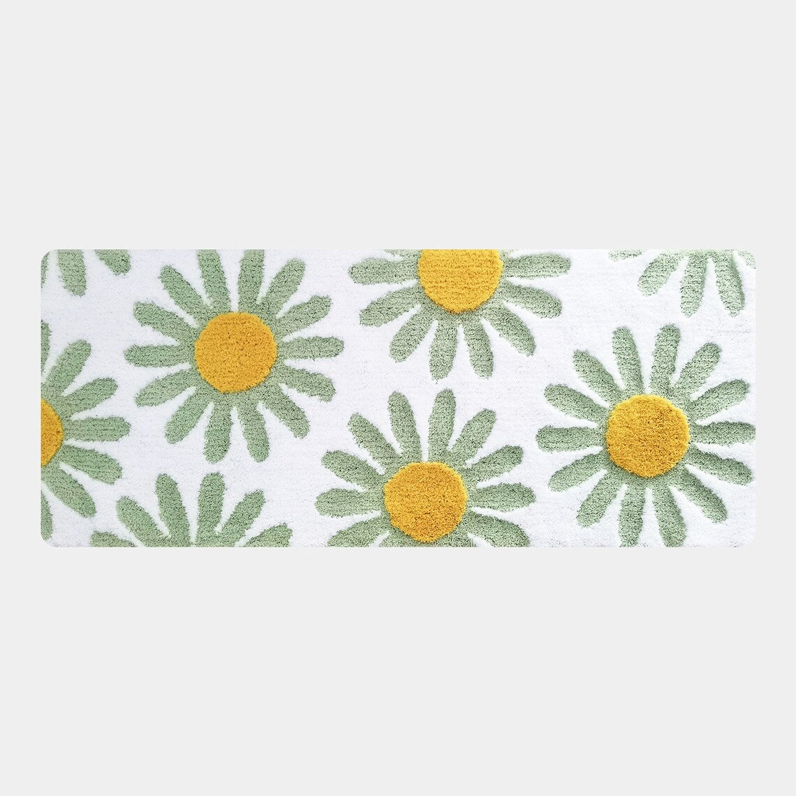 Feblilac Green Daisy Long Runner Rug Tufted Bath Mat