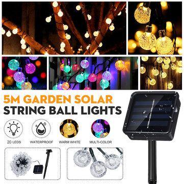 20 LEDs Solar String Ball Lights Garden Decor Lamp Outdoor Waterproof Warm White / Multi-Color