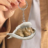 British Longhair Cat Sleeping Angel Acrylic Keychain