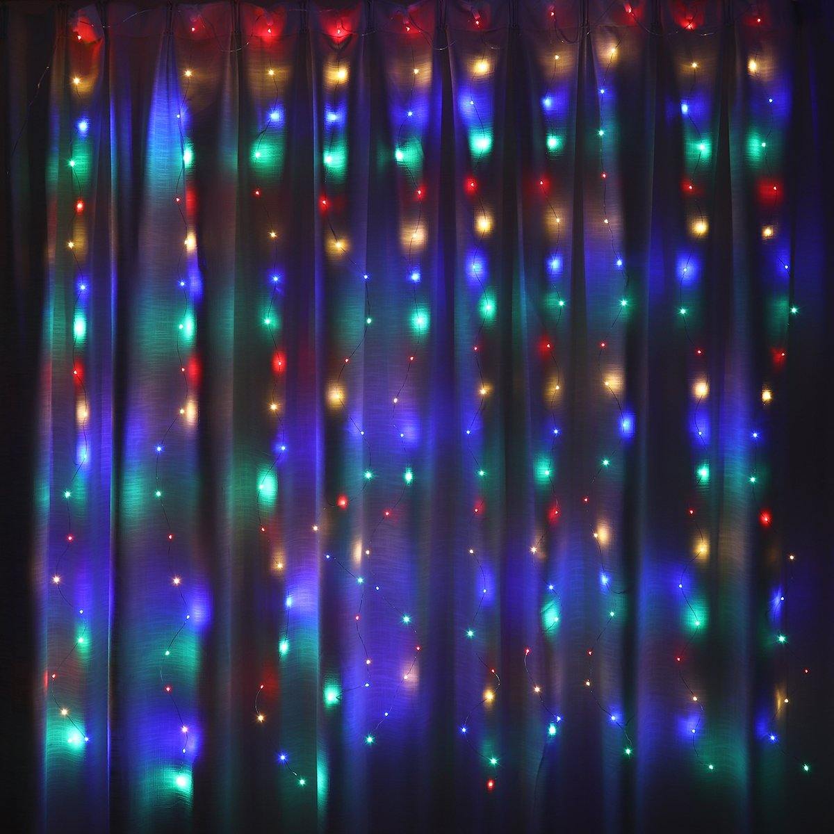 3M*2M USB 8 Modes Remote Control 200 LED Curtain String Light with 10 Hooks Festival Christmas Wedding Decor