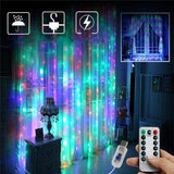 3M*2M USB 8 Modes Remote Control 200 LED Curtain String Light with 10 Hooks Festival Christmas Wedding Decor