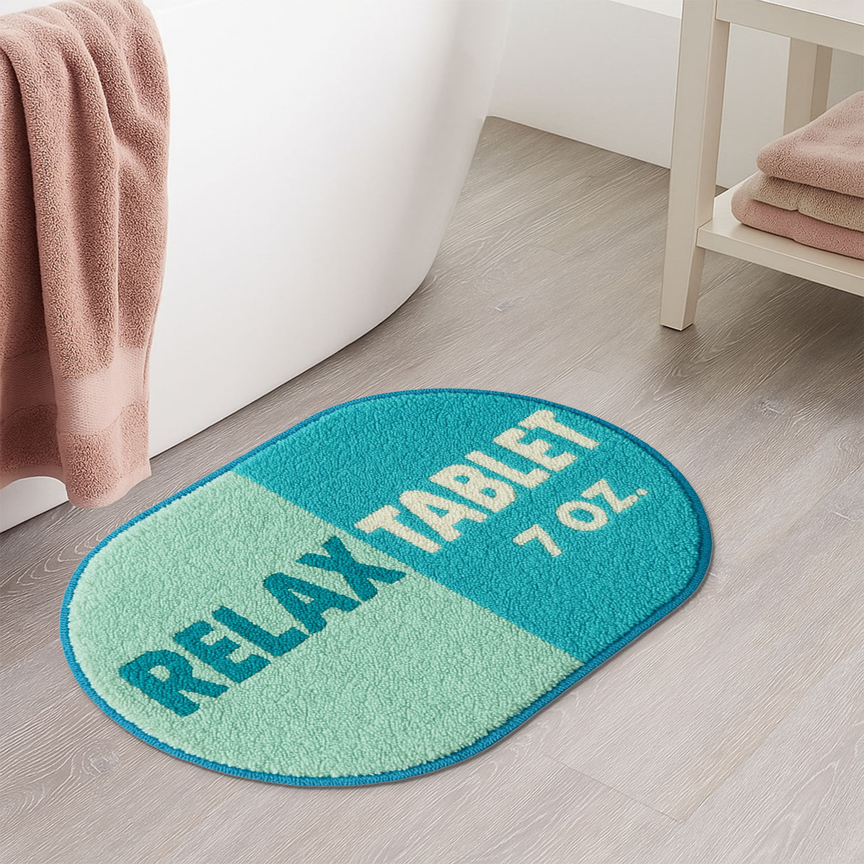 Relax Tab 200mg Tufted Bath Mat – Funny Pill Shaped Bathroom Rug