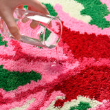 Leaf Shaped Bath Mat – Tropical Pink and Green Rug for Bathroom, Bedroom, Entryway