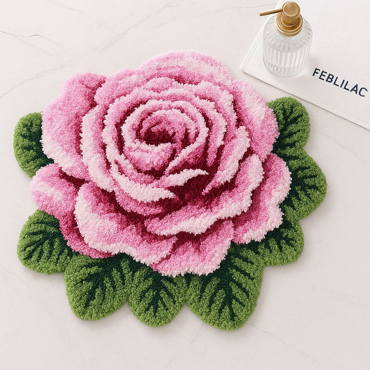 Feblilac Rose Shaped Bath Mat – Tufted Plush Flower Rug for Bathroom or Bedroom
