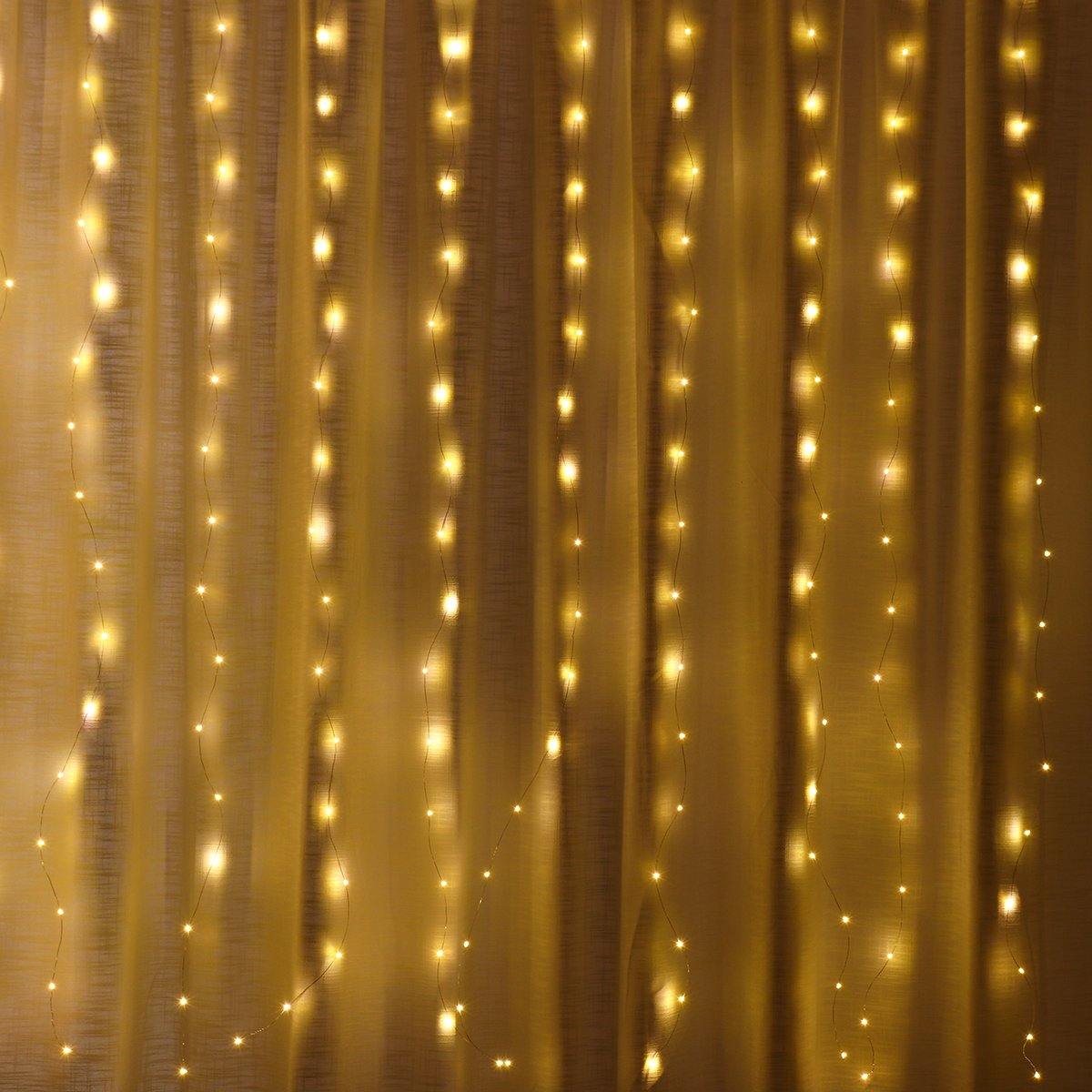 3M*2M USB 8 Modes Remote Control 200 LED Curtain String Light with 10 Hooks Festival Christmas Wedding Decor