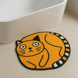 Round Cat Bath Mat – Yellow Cartoon Kitty Rug, Soft and Non-Slip Tufted Floor Mat for Bathroom, Bedroom or Entryway
