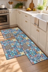 Blue Patchwork Kitchen Rugs Anti-Slip