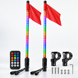 2PCS 3FT Waterproof 5050 RGB LED Whip Rigid Strip Light Beach Lamp Flag Poles For ATV UTV Road with RF Remote Control