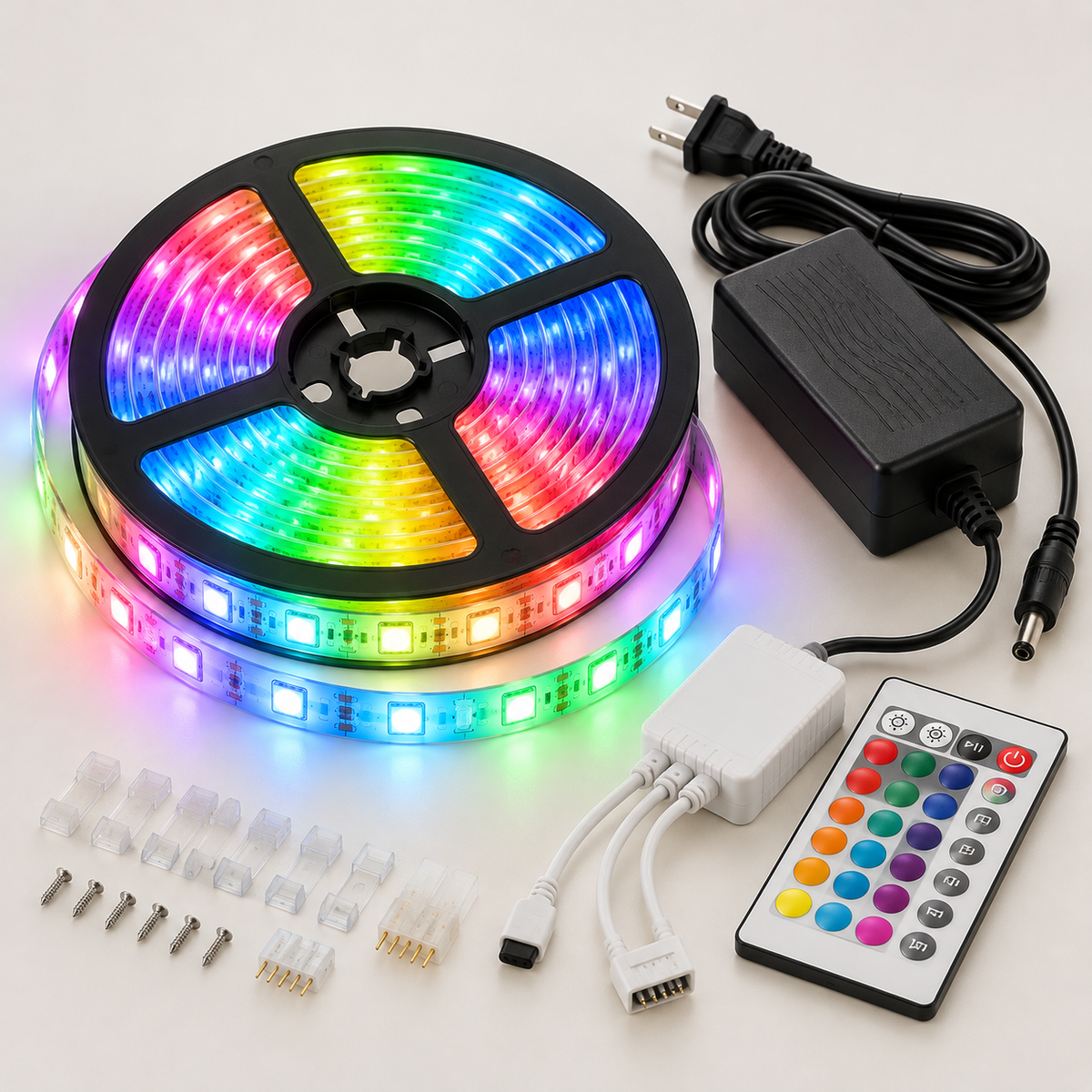 10M SMD 5050 Waterproof RGB 600 LED Strip Light  IR Controller  Cable Connector  Adapter DC12V
