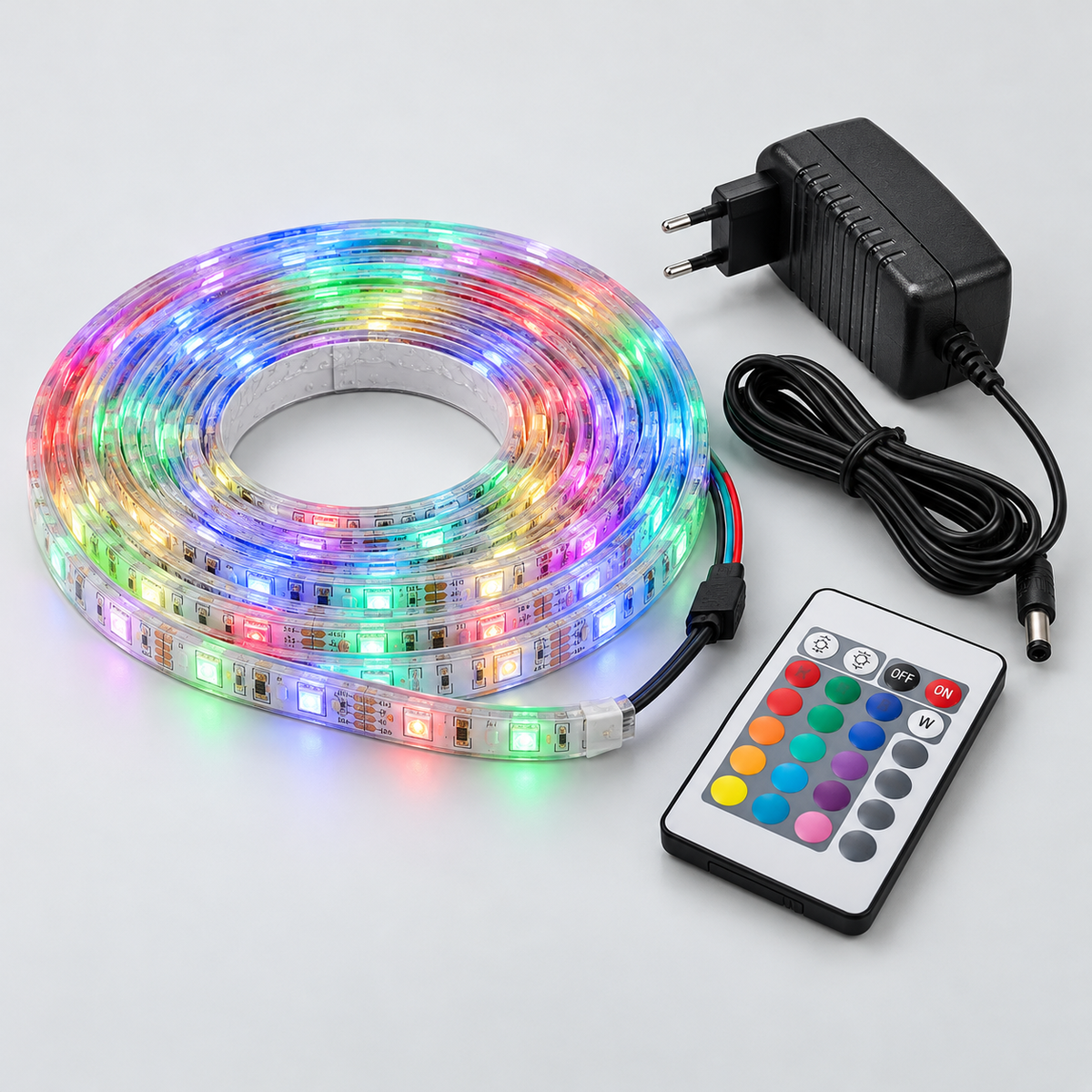 5M DC12V RGB Waterproof Indoor Outdoor Music LED Strip Light + 20 Keys Remote Control + Power Adapter