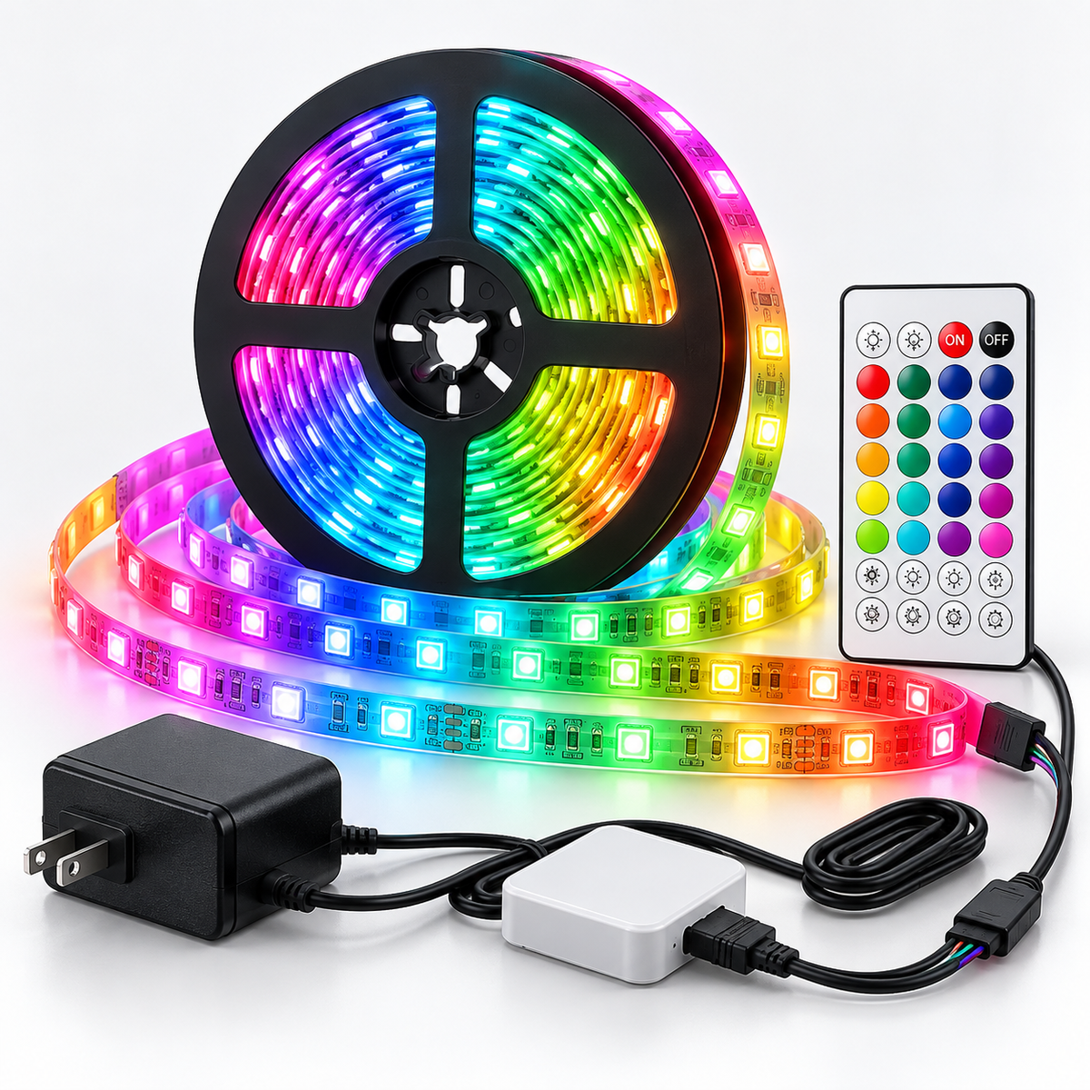 12V LED Light Strip 5M/10M/15M 16.4ft/32.8ft/49.2ft 5050 RGB LED Tape Lights RGB Rope Lights 16 Milions Colors Flexible Changing LED Strip Lights with Remote for TV Bedroom Party Home Lighting Kitchen