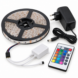 5M 3528 24W RGB 300 Non-Waterproof LED Flexible Strip Light 24 Keys IR Remote + Power Adapter DC12V