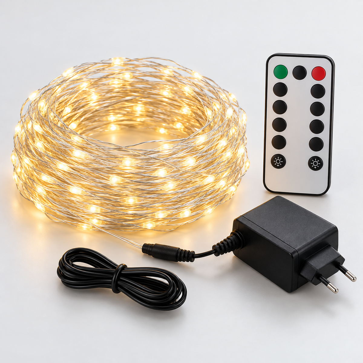 12V 5M 50LED Silver Wire Christmas String Fairy Light Remote Controller with Adapter