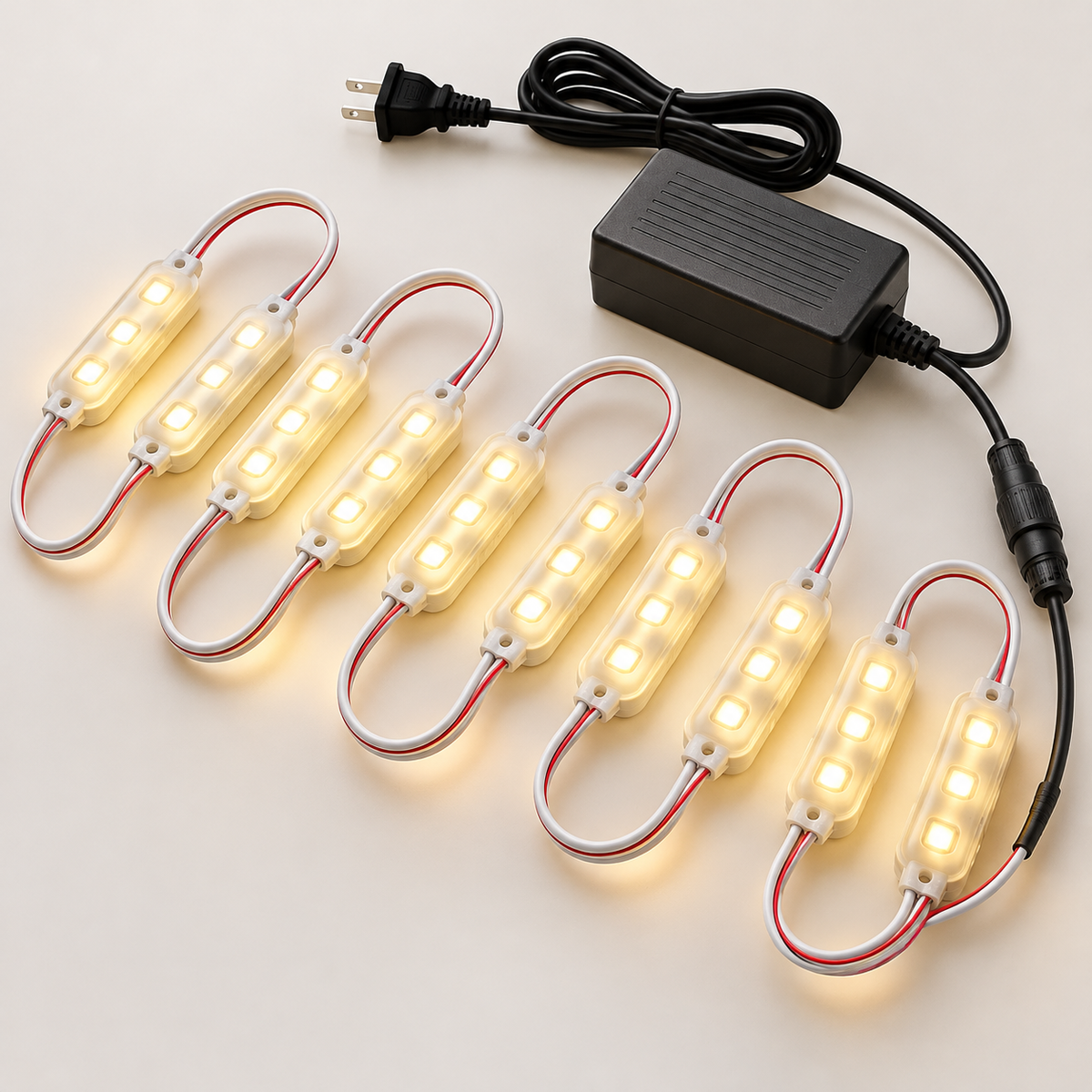 1.5M SMD5050 Waterproof Warm White LED Module Strip Light Kit Mirror Signage Lamp + Adapter DC12V