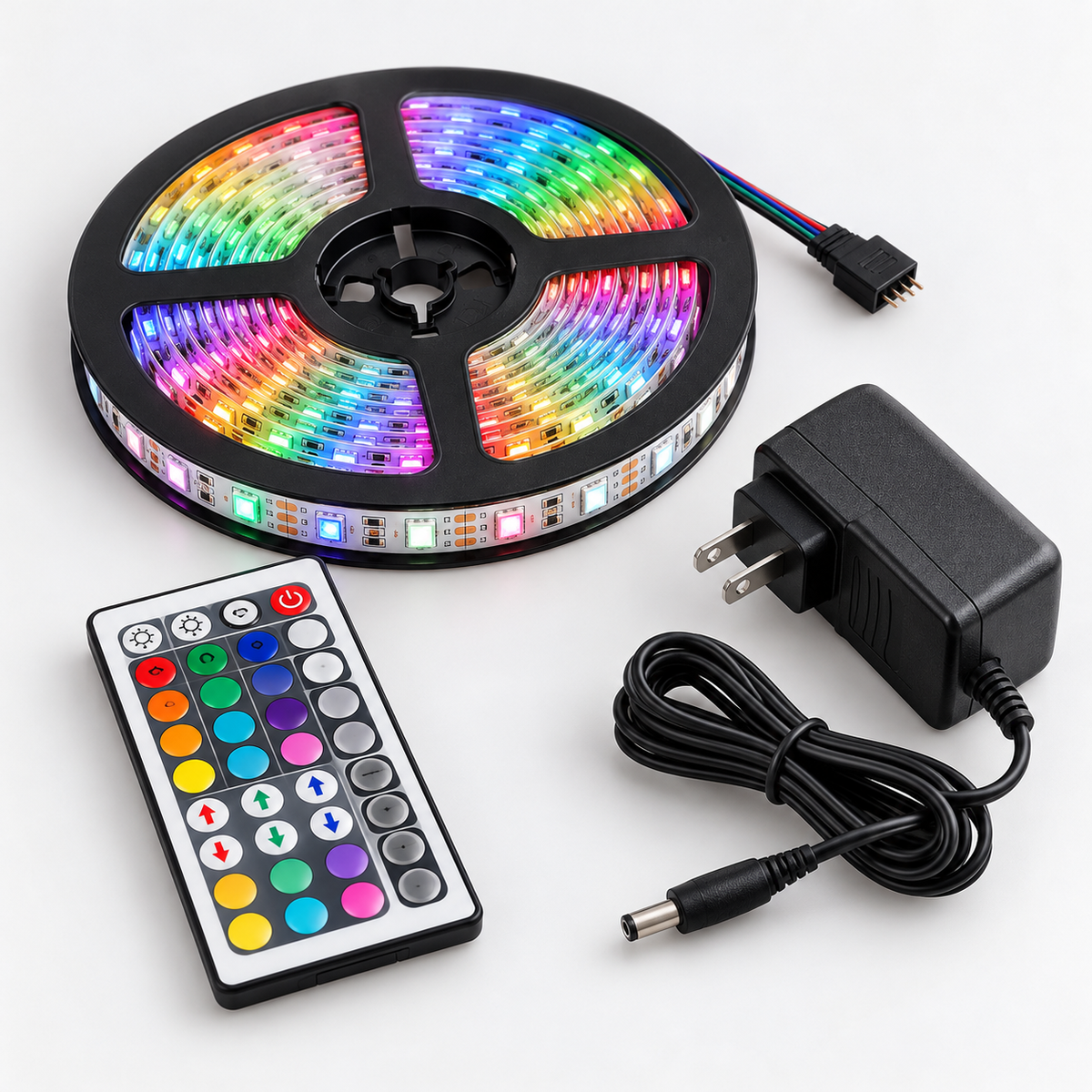 32F/10M 3528 RGB LED Strip Light Waterproof/Non-waterproof + 44keys IR Remote Control + DC12V Power Adapter
