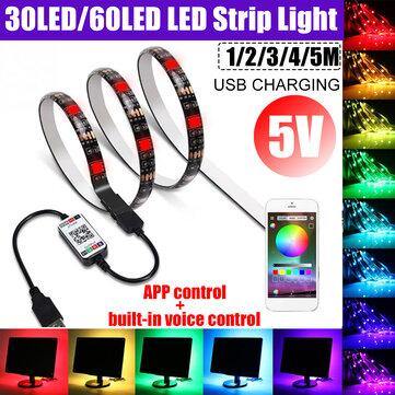 1M 2M 3M 4M 5M USB bluetooth RGB LED Strip Light 5050 APP Voice Control Non-waterproof Lamp for Room TV Party Bar