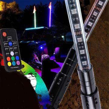 2PCS 3FT Waterproof 5050 RGB LED Whip Rigid Strip Light Beach Lamp Flag Poles For ATV UTV Road with RF Remote Control