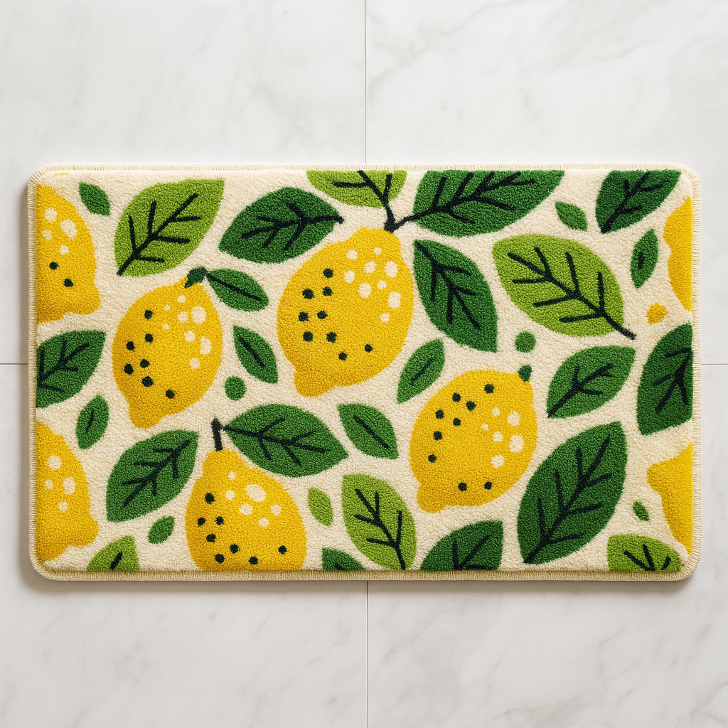 Feblilac Lemon Fruit Bath Mat – Soft Non-Slip Bathroom Rug with Bright Yellow Citrus and Green Leaves, Cute Summer Decor for Kitchen or Entryway