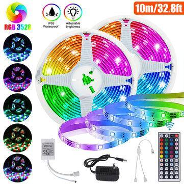 32F/10M 3528 RGB LED Strip Light Waterproof/Non-waterproof + 44keys IR Remote Control + DC12V Power Adapter