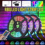 49FT 15M RGB LED Strip Light 3528 Waterproof/Non-waterproof Flexible Tape Lamp DC12V + 44Keys Remote Control + Power Supply - Lighting
