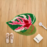 Leaf Shaped Bath Mat – Tropical Pink and Green Rug for Bathroom, Bedroom, Entryway