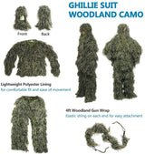 5 in 1 Ghillie Suit, 3D Camouflage Hunting Apparel Including Jacket, Pants, Hood, Carry Bag Suitable for Unisex Adults/Kids/Youth