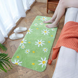Feblilac Daisy Flowers Bedroom Runner, Floral Green Soft Indoor Area Rug, Water Absorbent Non-Slip Microfiber Mat for Hallway Laundry Room Rug