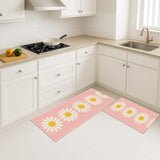 Feblilac Blue Daisy Kitchen Mat Set – Non-Slip Floor Rugs with White Flowers for Sink and Stove Area