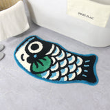 Feblilac Blue Fish-Shaped Tufted Bath Mat – Cute and Fun Non-Slip Rug