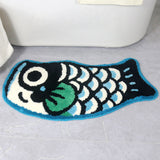 Feblilac Blue Fish-Shaped Tufted Bath Mat – Cute and Fun Non-Slip Rug