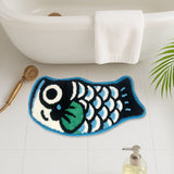 Feblilac Blue Fish-Shaped Tufted Bath Mat – Cute and Fun Non-Slip Rug