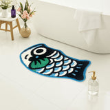 Feblilac Blue Fish-Shaped Tufted Bath Mat – Cute and Fun Non-Slip Rug