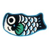 Feblilac Blue Fish-Shaped Tufted Bath Mat – Cute and Fun Non-Slip Rug